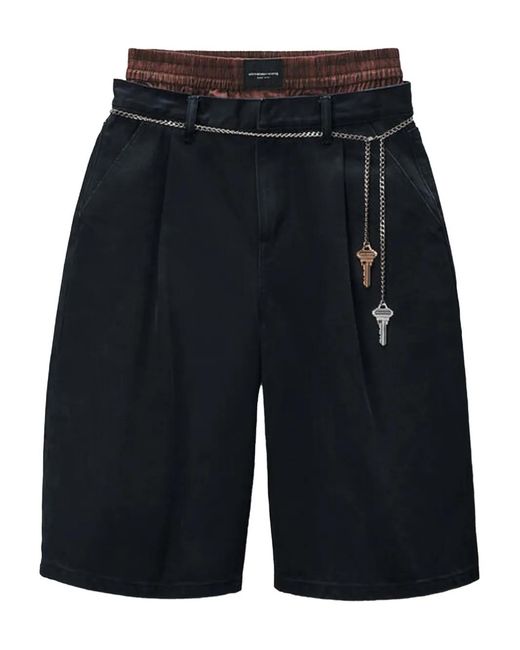 Alexander Wang Blue Pleated Chain-Embellished Shorts