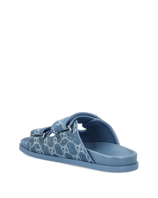 Gucci Blue Double G Strap Sandals