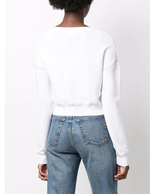 Love Moschino White Embroidered Logo Cotton Sweater