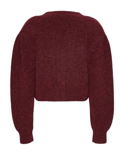ROTATE BIRGER CHRISTENSEN Red Bordeaux Cardigan With Rose Appliqué