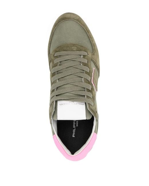 Philippe Model Green Panelled Suede Leather Chunky Sneakers
