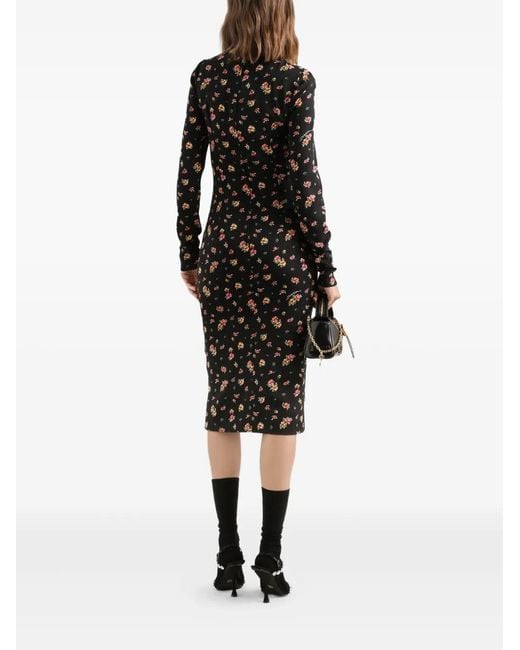 Dolce & Gabbana Black Floral Long-Sleeve Midi Dress