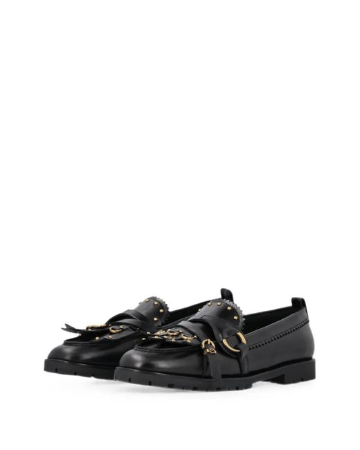 Pinko Black Studded Fringed Loafers