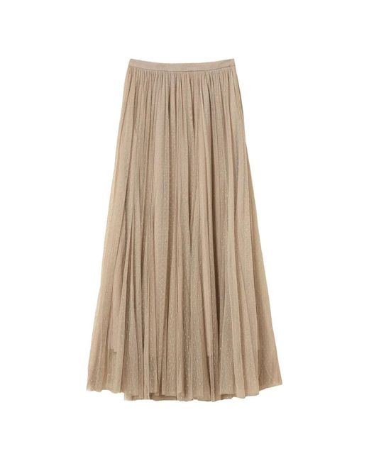 Twinset Natural Long Tulle Skirt With Lurex