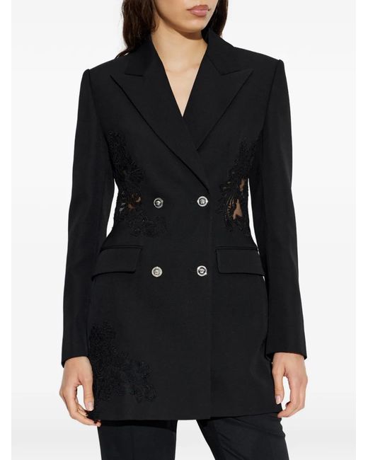 Versace Black Lace Double-Breasted Blazer