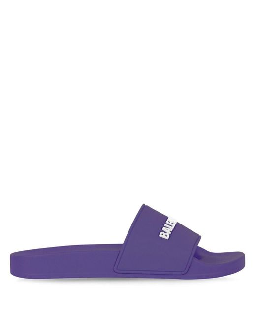 Balenciaga Purple Pool Logo-embossed Slides