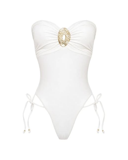 Amir Slama White X Tati Barbieri Embellished Side-Tie Strapless Swimsuit
