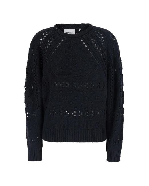 Isabel Marant Blue Luce Bobble-Knit Pointelle-Trim Sweater