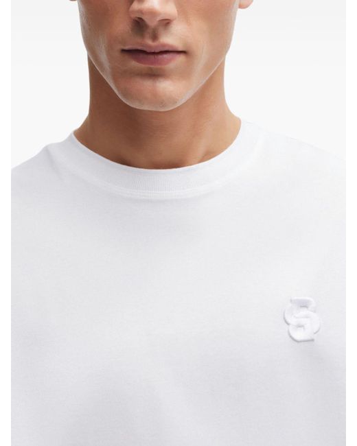 Boss White Logo-embroidery Cotton T-shirt for men