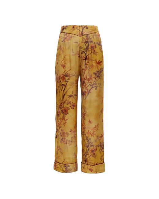 Forte_forte Metallic Botanical-Motif Wide-Leg Trousers