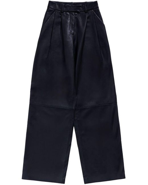 Bimba Y Lola Blue Lambskin Straight-Leg Trousers