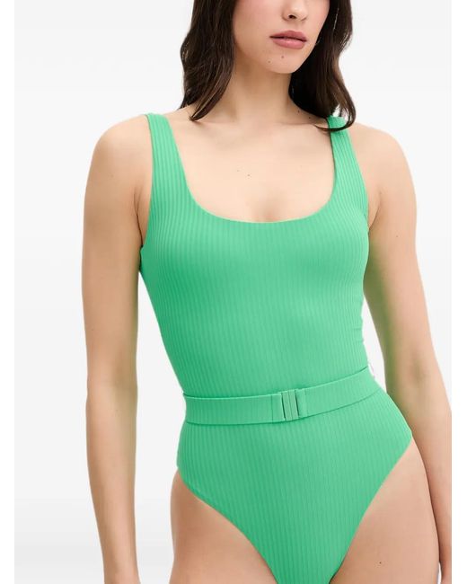 Melissa Odabash Green Rio Belted Ribbed Swimsuit
