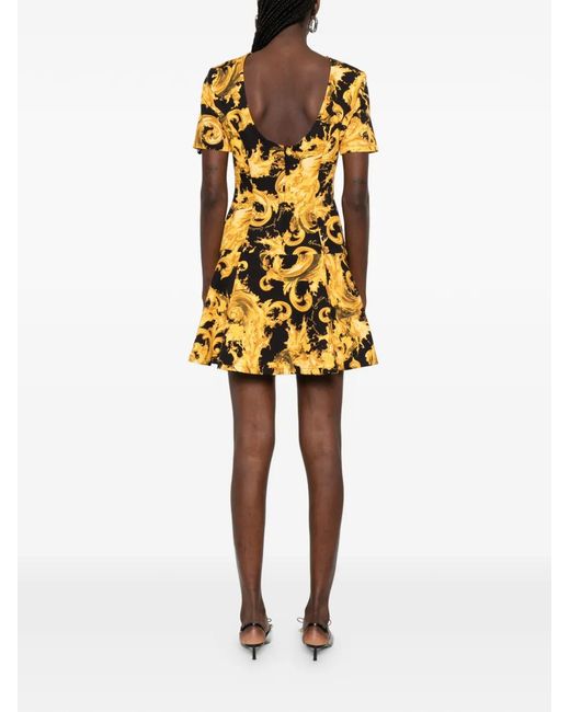 Versace Jeans Couture Yellow Baroque Print Mini Dress