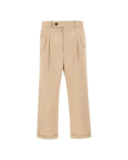 Drole de Monsieur Natural Pleat Logo Patch Trousers for men