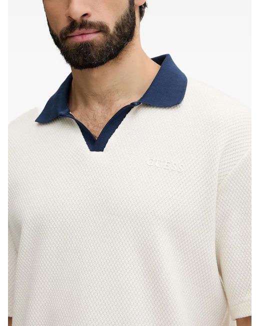 Guess White Waffle-Knit Contrast-Collar Polo Shirt for men