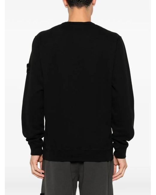 Stone Island Black Crewneck Fleece-Lined Sweatshirt With Left Sleeve Badge for men