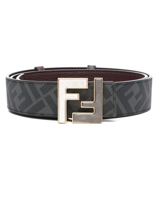 Fendi Black Ff Logo-plaque Leather Belt for men