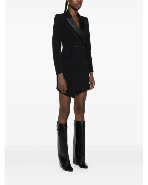 Elisabetta Franchi Black Satin-Lapel Double-Breasted Mini Dress