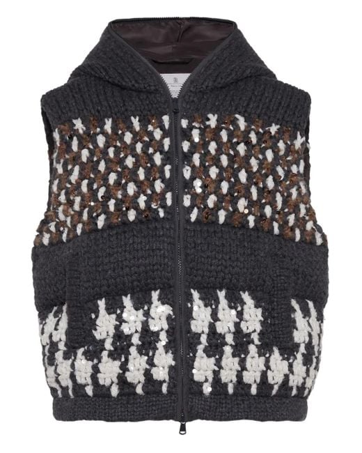 Brunello Cucinelli Gilet Met Capuchon En Verfraaid Met Pailletten in het Black
