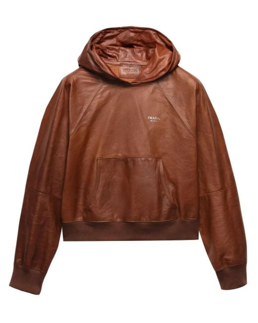 Prada Brown Leather Hoodie for men