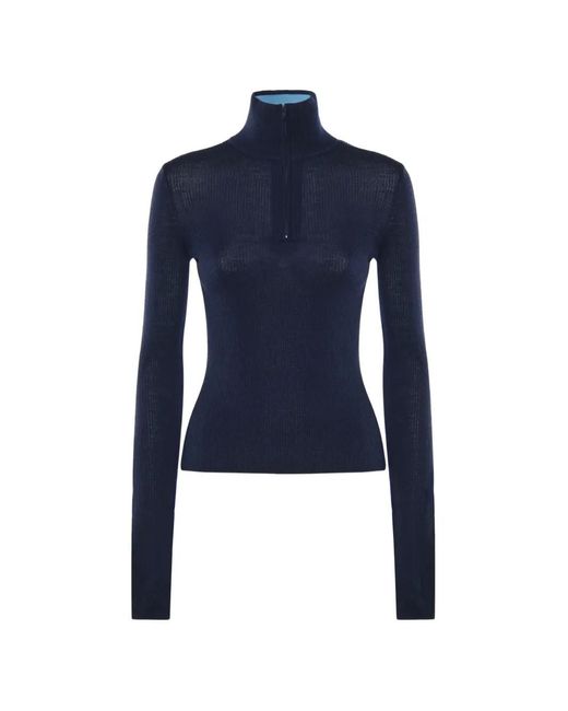 Frankie Shop Blue Sade Ribbed-Knit Zip-Up Sweater