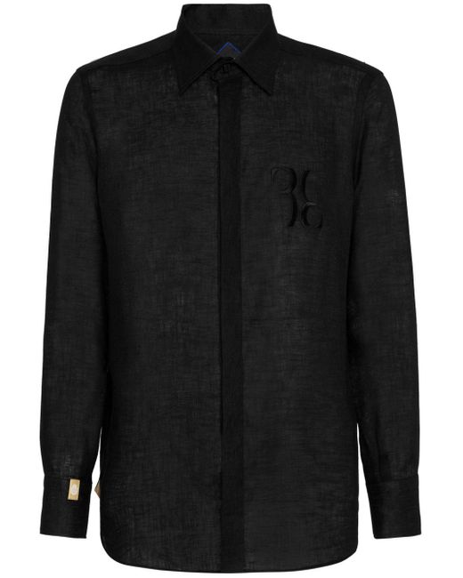 Billionaire Black Logo-embroidered Linen Shirt for men