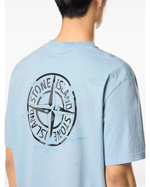 Stone Island Blue Logo-Print T-Shirt for men