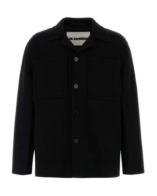Jil Sander メンズ ブラック ポインテッドカラーウールカーディガンの