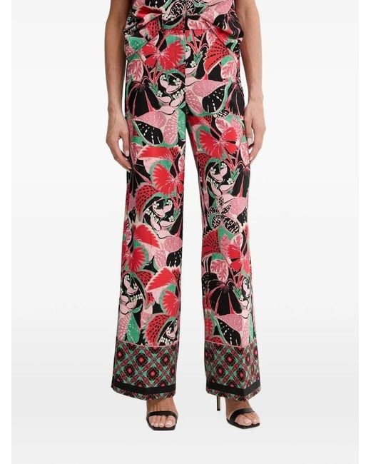 Morgan Red Floral-Print Straight Trousers