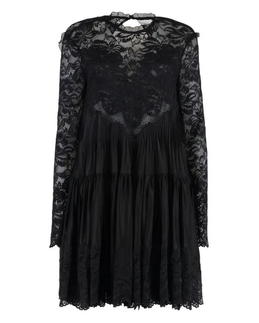 Rabanne Black Floral-Lace Tiered Dress