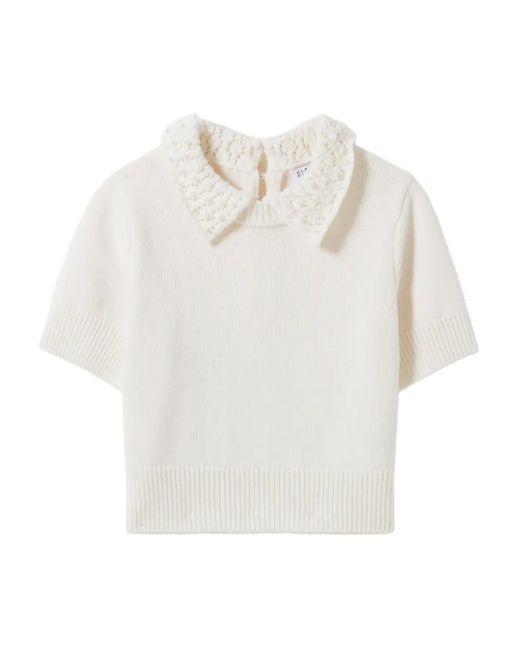 Claudie Pierlot White Pearl-Embellished Polo Top