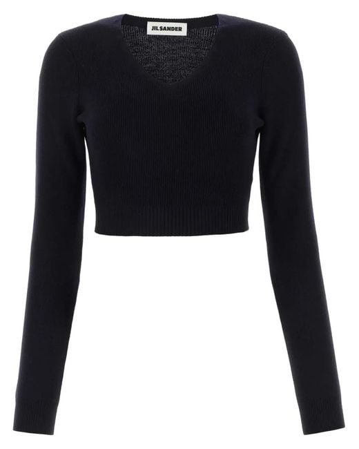 Jil Sander Black Cropped Wool Sweater