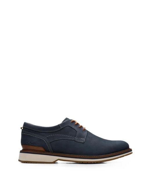 Clarks Blue Monahan Plain Leather Oxford Shoes for men