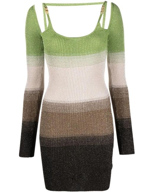 Robe Courte En Maille À Rayures Gcds en coloris Green