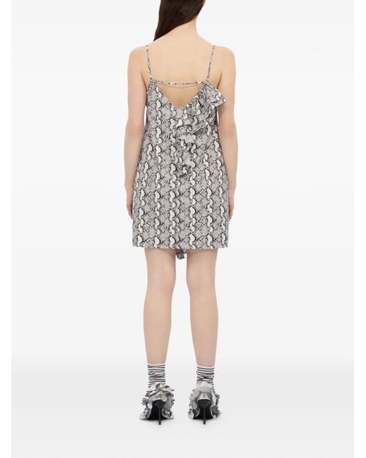 MSGM Gray Ruffled-Detail Snakeskin-Print Mini Dress