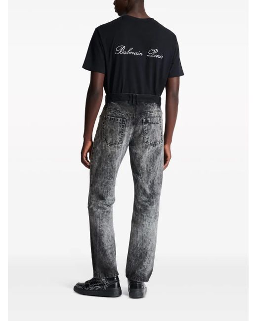 Balmain Gray Stonewash Straight Jeans for men