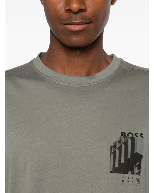 Boss Gray T-Shirt En Jersey De Coton À Imprimé Graphique for men