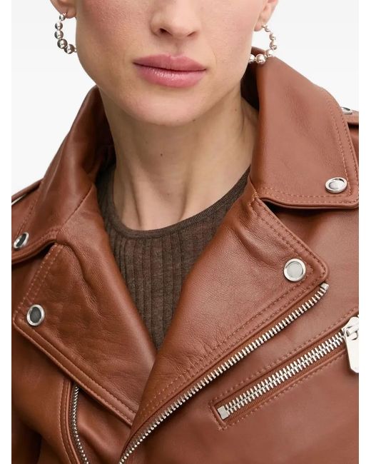 Pinko Black Leather Biker Jacket