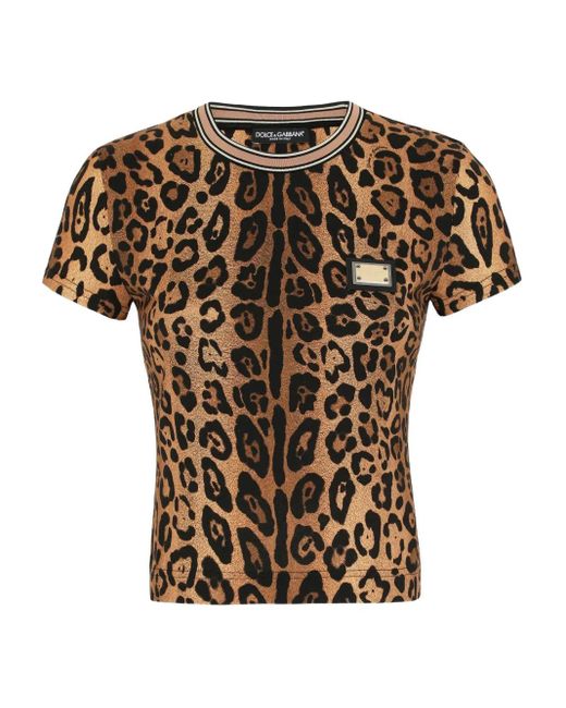 Dolce & Gabbana White Leopard-Print Crew-Neck T-Shirt