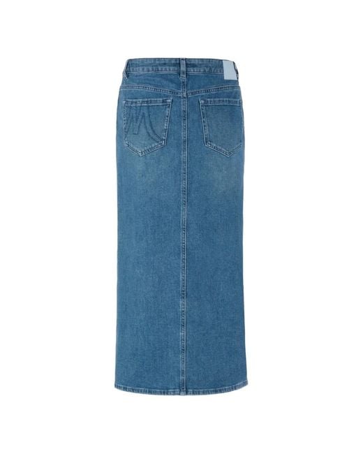 Marc Cain Blue Front-Slit Logo-Patch Midi Skirt