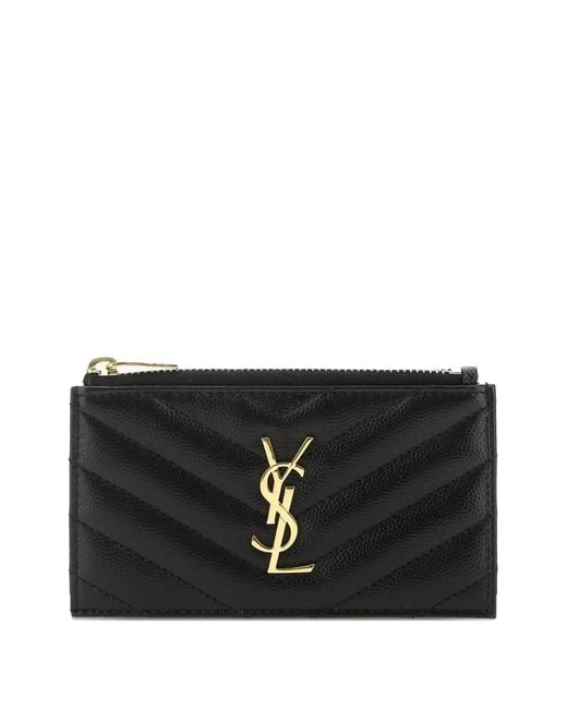 Saint Laurent Black Cassandre Zip Card Case