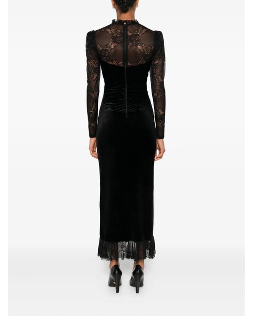 Nissa Black Crystal-Detail Velvet Midi Dress
