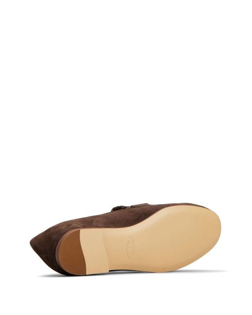 Tod's Brown Decorative-stitching Leather Loafers