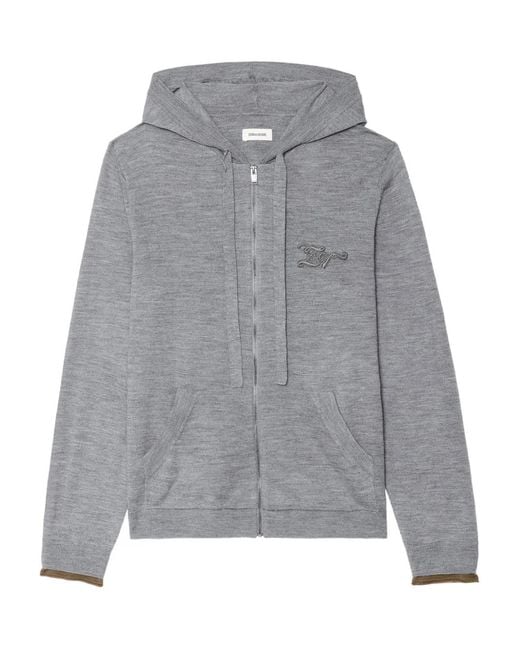 Zadig & Voltaire Gray Logo-Embroidered Hoodie for men