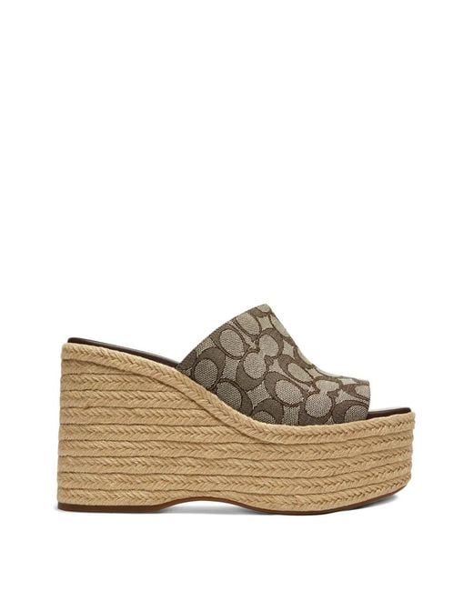 COACH Brown Logo Platform Sandals
