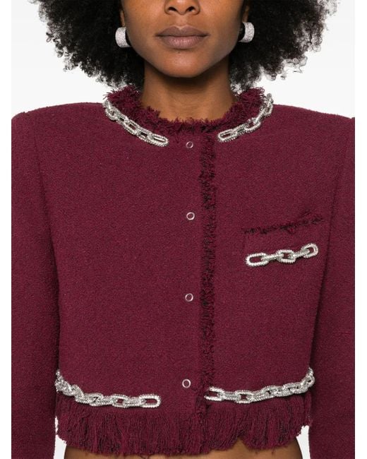 GIUSEPPE DI MORABITO Red Crystal-Chain Bouclé Cropped Jacket