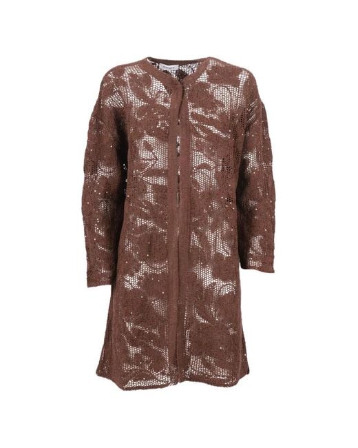 Kangra Brown Sequin-Embellished Floral-Embroidery Coat