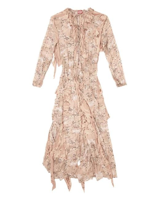 DIESEL Natural D-Azzling-R1 Ruffled Print Maxi Dress