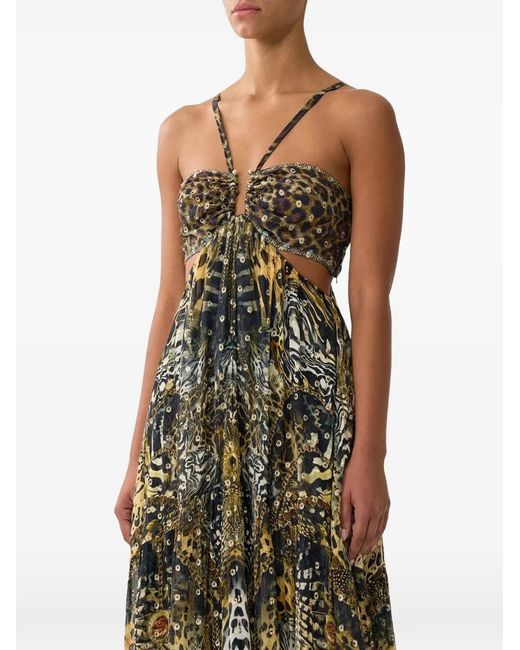 Camilla White Leopard-Print Cut-Out Maxi Dress