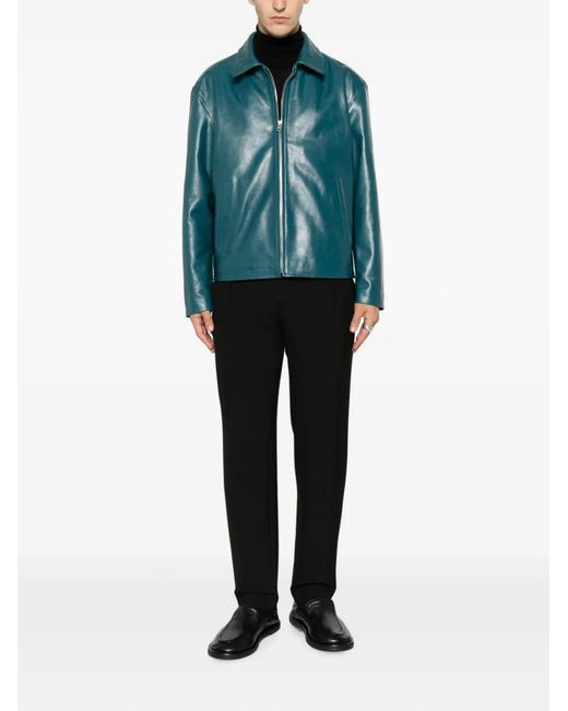 Sandro Blue Zip-Up Leather Jacket for men